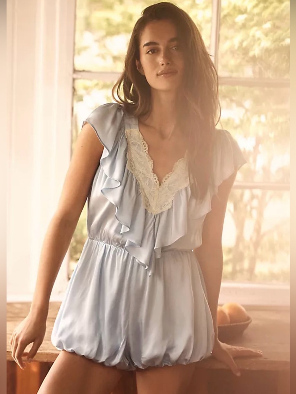 NWT Anthropologie LyreBird Silky Lace Ruffle Romper size small